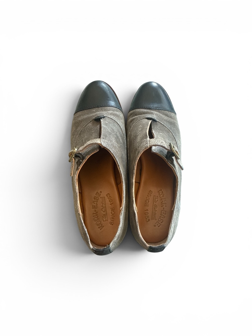 Kork-Ease Olive Green and Black Suede Cap-Toe Flats